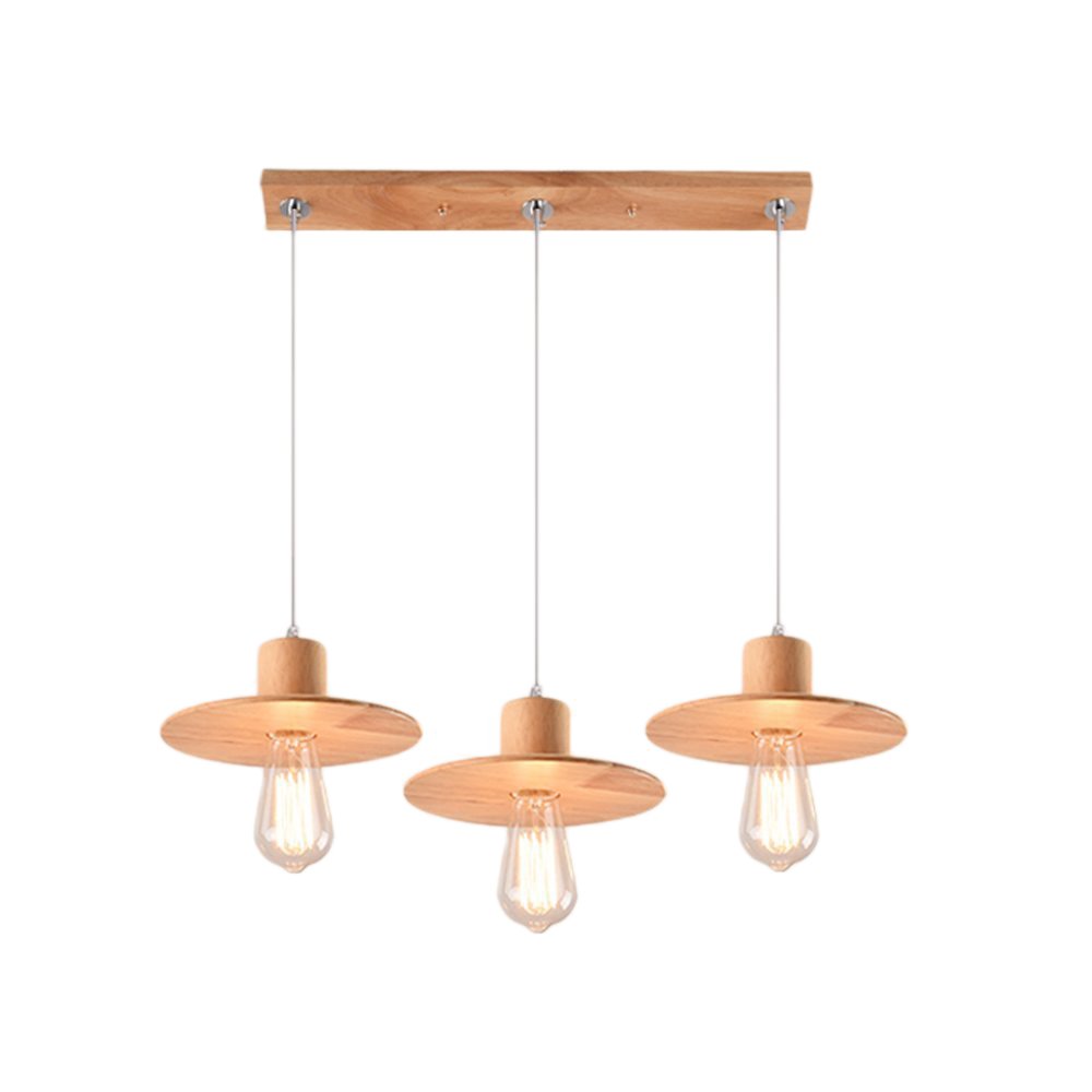 Lustre charmant avec mini pendentif en bois massif léger pour salle à manger moderne