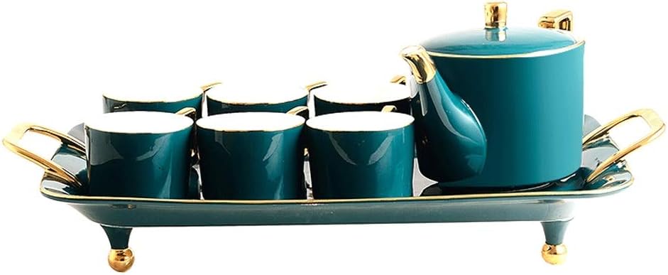 Ceramic Coffee Tea Set Nordic Drawing Gold Green Pot Cup Milk Jug Sugar Bowl Tray Home Afternoon