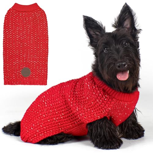 Image of KYEESE Reflective Yarn Dog Sweater for Small Medium Dog Thick Knit Pullover | Reflective for Visibility, Leash Hole for Walk, Stretchy Fit, Lightweight & Warm, Gentle on Sensitive Skin, Winter Daily Wear