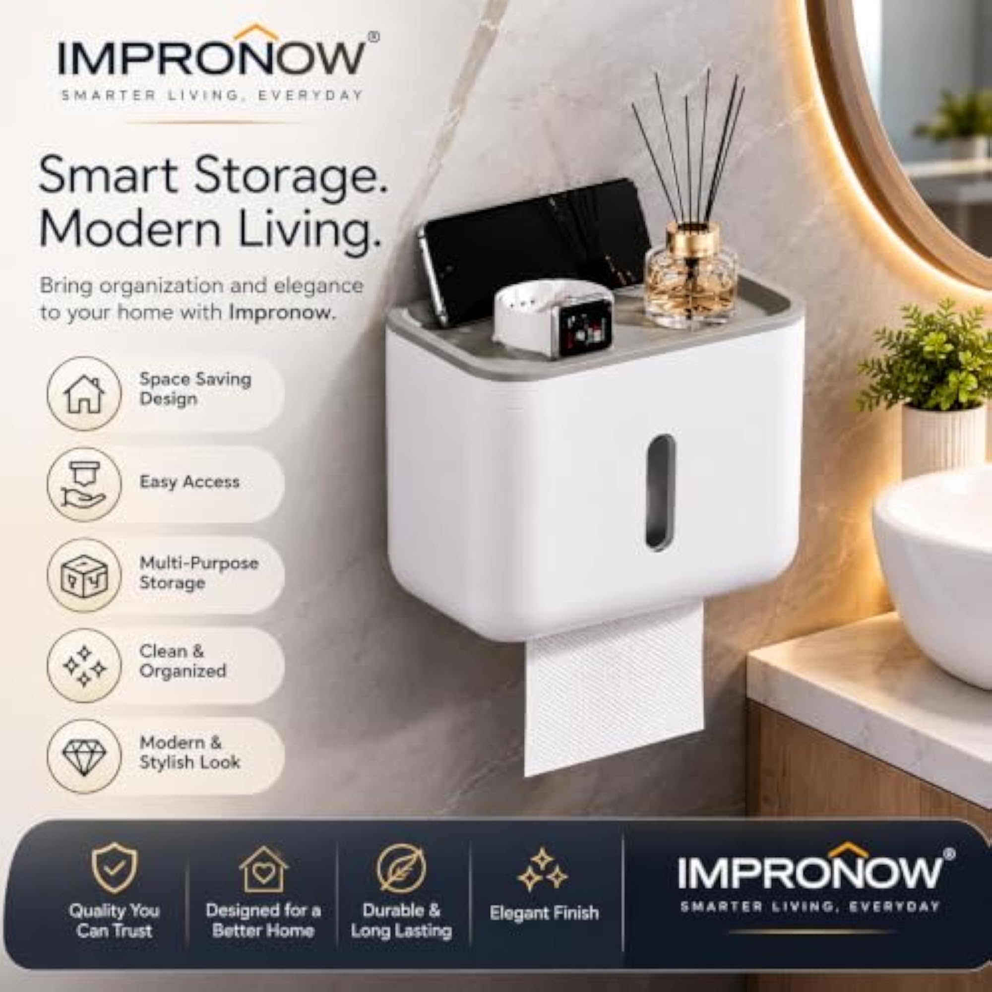 Self Adhesive Toilet Paper Holder with Mobile Stand