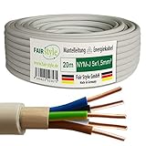 Mantelleitung Feuchtraumkabel Strom Kabel NYM-J 5x1,5 mm² Grau, Nennspannung 300/500 V, Kupfer, Isolation PVC, Verlegung in Putz, trockenen, nassen Räumen, im Beton, Mauerwerk. Made in Germany