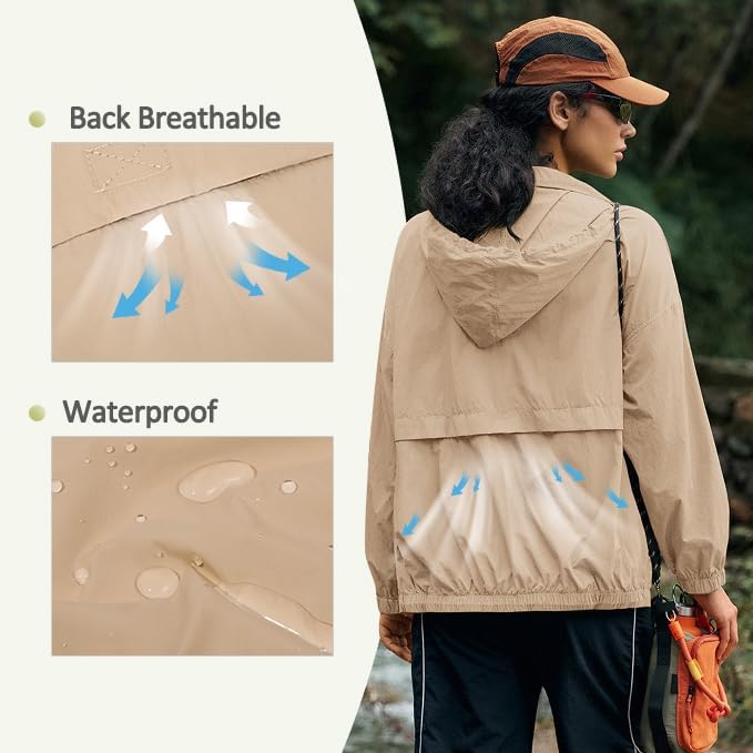 Yousify Womens Waterproof Rain Jackets Lightweight Zip Up Raincoat Outdoor Hiking Hooded Windbreaker with Pocket - Image 3