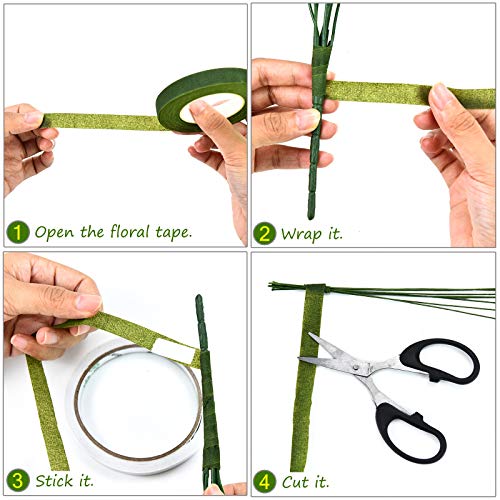Floral Arrangement Kit,9 Pack Floral Arrangement Tools Include Floral Wire Cutter Shears, 4 Floral Tape,100 Pcs Stem Wire, Paddle Wire and Double-Sided Tape for Florist and Floral Design Lovers