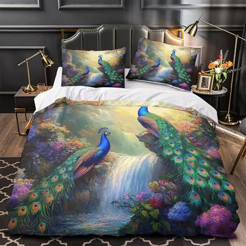 Housse de couette paon 3D 200x200cm en microfibres avec 2 taies - 2