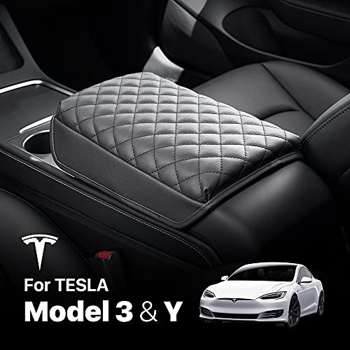 Kmmotors Model Y, Model 3 Center Console Cover Quilting Black, Armrest Cushion, Console Protector, Vegan Leather, Tesl* Accessories #TOP5
