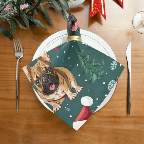 Servilletas de tela Navidad perro set x6 20x20 pulg miniatura 3