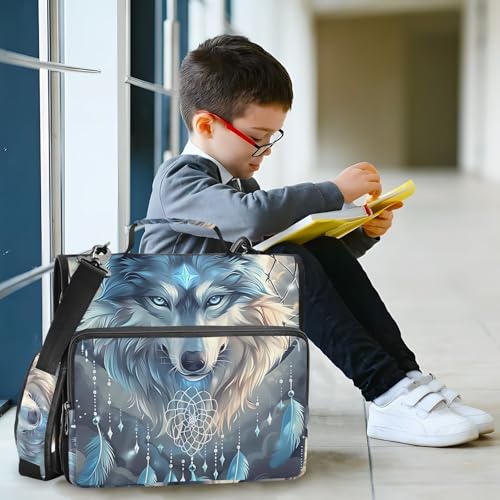 Image of 3 Ring Zipper Binder with Shoulder Strap Wolf Dream Catcher Wolves 1.5 inch Binders Keeper Large Capacity Multi Pockets for School Office Supplies