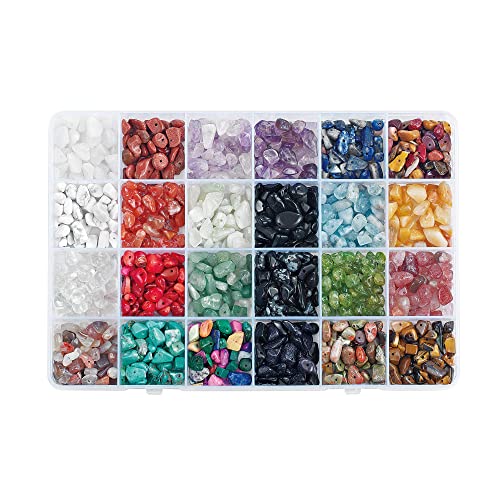 24 Couleurs Perles en Pierre Précieuses Irrégulières Naturelles Pièces de Cristal Concassées Forme de Pépite Perles en Vrac Énergie Pierre pour DIY Fabrication Bijoux