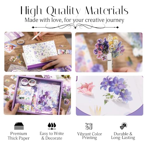 Image of The AutoStory Vintage Scrapbook Album Kit - A6 Junk Journal Notebook with Aesthetic Stickers, Collage Paper Pack & Washi Tape - DIY Journaling Supplies Gift for Teens & Girls (Twilight Iris, Purple)