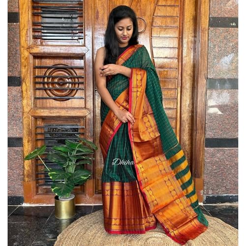 Image of Narayanpet Pure Cotton Avani Border Saree for Women with Running Blouse | Tassels | Traditional Woven Solid Design | Handloom Weave