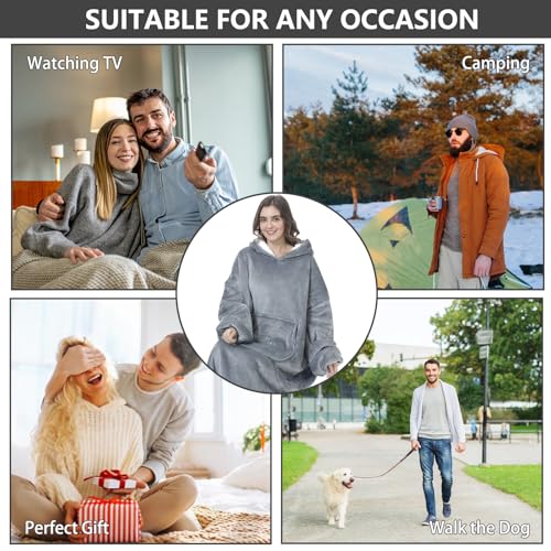 MOKANI Kuscheldecke mit Ärmeln und Kapuze Hoodie Decke, Decken Hoodie Decke mit Ärmeln, Übergröße Kapuzenpullover für Damen Herren, Grau