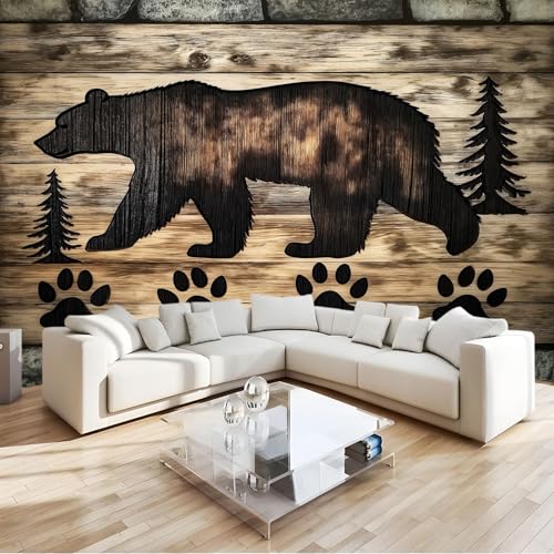 Genérico Fotomurales 3D Madera Rústica Oso Papel Pintado Fotográfico Decoración De La Pared 250 X 175 Cm Para Salón Dormitorio Habitación Infantil Pared De Tv, Amarillo