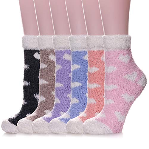 SDBING Women Super Soft Plush Slipper Socks Winter Warm Fluffy Microfiber Cozy Fuzzy Socks (6 Pairs Hearts)