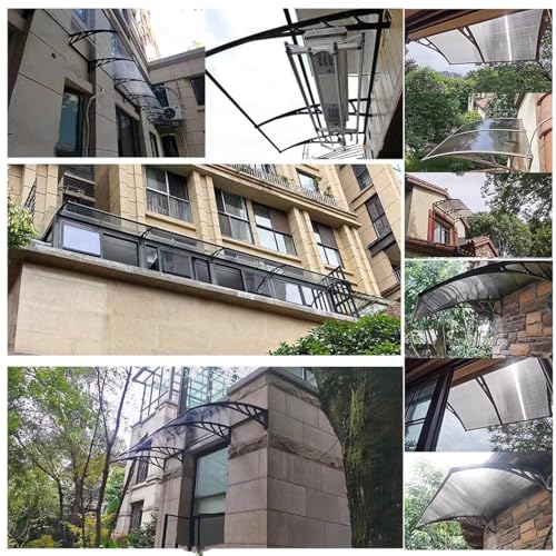 Auvent extérieur en polycarbonate au design moderne couleur lac pour façade