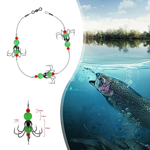 Conjunto de 8 ganchos de peixe limpos de aço inoxidável com 8 ganchos de farpa luminosos para lagost