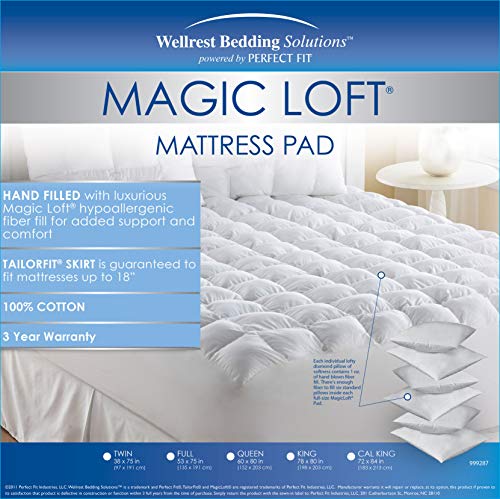 Magic Loft by Perfect Fit | Down Alternative Overstuffed Hypoallergenic Mattress Pad/Topper, 200 Threadcount (Twin XL)