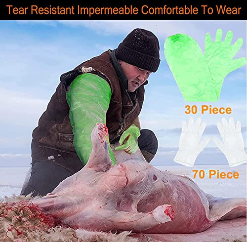 Arilaca 100 Pcs Deer Cleaning Gloves Deer Gutting Gloves Field Dressing Gloves Deer Hunting Extra Long Disposable Gloves Deer Hunting Accessories Pig Gloves #TOP5