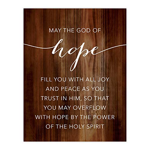 Andaz Press Christian Bible Verses 8.5x11-inch Wood Poster, Romans 15:13: May the God of hope fill you with all joy and peace as you trust in him, 1-Pack