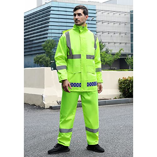 Men's Rain Suit Hooded Women Waterproof Workwear Breathable Jacket And Pants Pvc Rainwear Lightweight Rain Gear,Green,L #TOP2