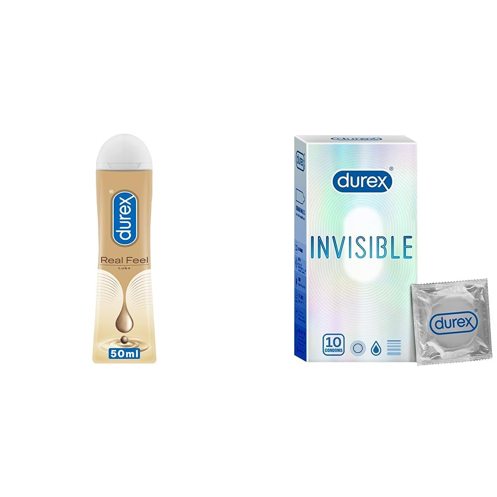 Durex Real Feel Long-Lasting Lubricant - 50ml | Silicone Lube lasts 3X Longer vs Water-Based Lube | Non-Sticky, Smooth and Warm & Durex Invisible Super Ultra Thin Condoms for Men - 10 Count COMBO-picture-36