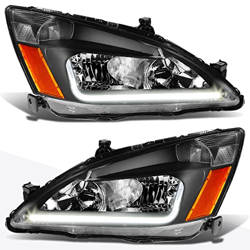 PM PERFORMOTOR Black Housing/Amber Corner Headlights Compatible with 03-07 Honda Accord, PMHL-HACC-0307-LB-BA