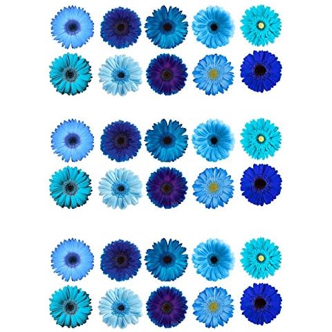 Gerbera-/Blumen-Kuchendekoration, essbar, Oblatenpapier, Blau, gemischte Designs Cover