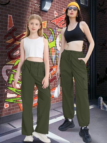 Image of Cromoncent Cargo Pants Girls & Women Parachute Pants Y2K Baggy Rave Clothes Waterproof with Pockets, 6 Years - 3XL