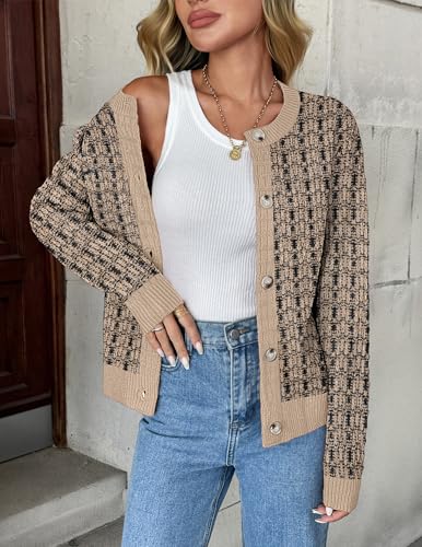 Image of Zeagoo Women's 2026 Cardigan Sweaters Button Down Crew Neck Open Front Long Sleeve Knit Cropped Jackets