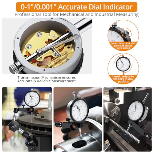 Image of Neoteck Dial Indicator 0-1 inch /0.001 inch with 90lbs /40kg Magnetic Base