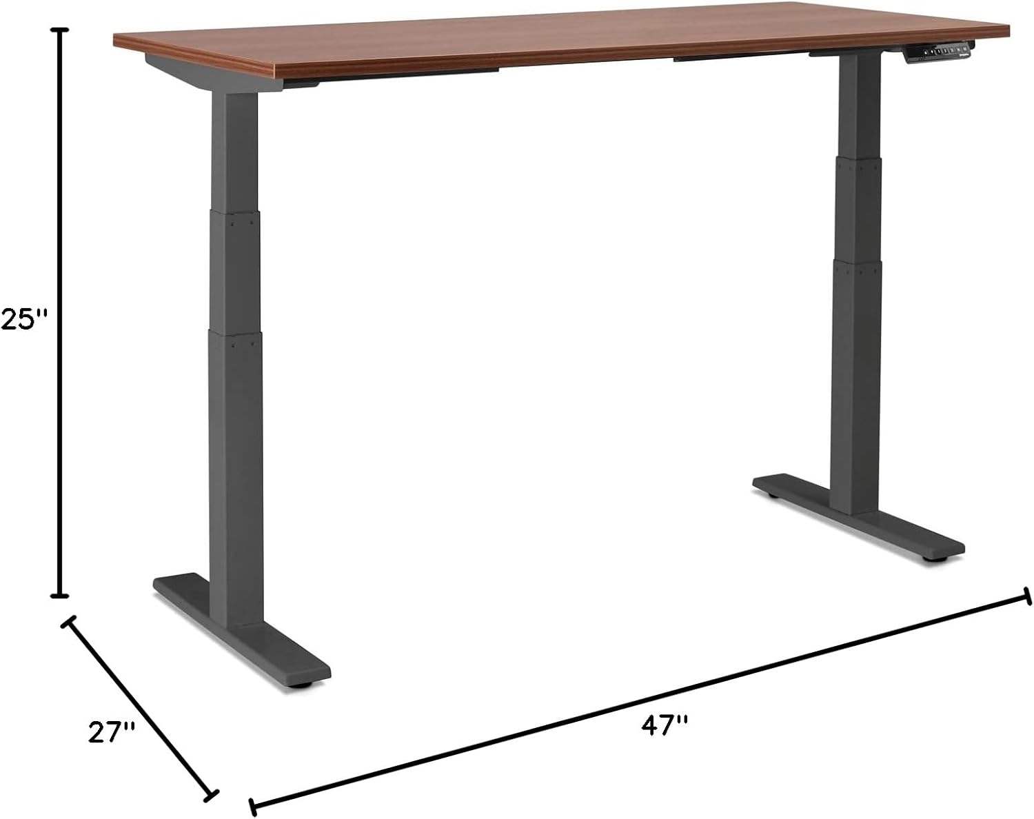 Poppin Series L Adjustable Height Single Desk, Walnut, 47", Modern Sit and Stand Solution with Charcoal Electric Legs Adjusting Height 25" to 50,5", LED Display with Four Memory Buttons
