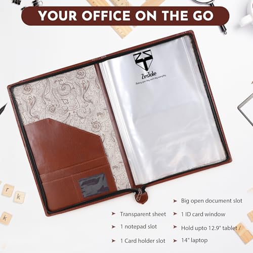 Image of ZesTale PU Leatherette Files for Documents of 20 Leafs B4 Size (Bigger Than A4 Size) Folder of Hidden Handle Multipurpose Portfolio Professional Executive Document File Folder for Office(Color-Tan)