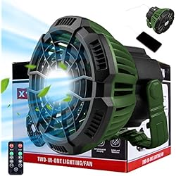 Ventilador Portatil Ambulancia Qoosea Portátil Ventilador de Campamento 3 en 1 Ventilador de Campamento de Carpa, 5200mah Recargable Ventilador de Techo de carpa usb, con Gancho de luz led, Control Remoto de pesca