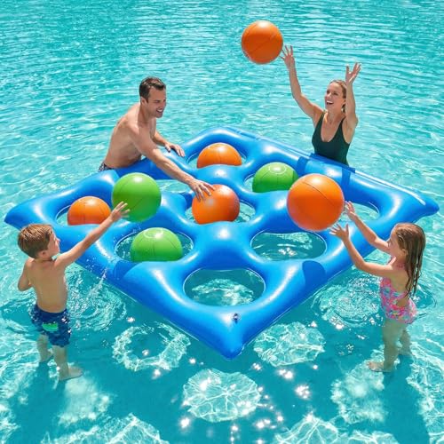 Luxfero Set de Jeux de Piscine,Tic-Tac-Toe Gonflable avec 10 Balles,Jeu de Morpion Gonflable pour Enfants Et Adultes,Bouée de Piscine Gonflable pour 2 à 10 Joueurs,Jeux pour Fêtes Familiales Piscine