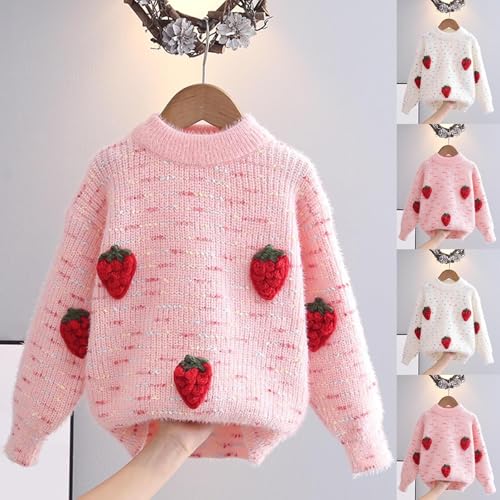 Girls Strawberry Appliques Cute Crewneck Sweaters Long Sleeve Kids Fall Winter Cozy Knit Pullover Jumper Tops for 1-12 Years2
