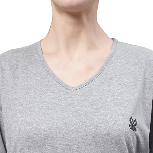 Image of Mack Jonney Women V Neck Cotton Solid Regular Fit T-Shirt-V Anthraa 001-P