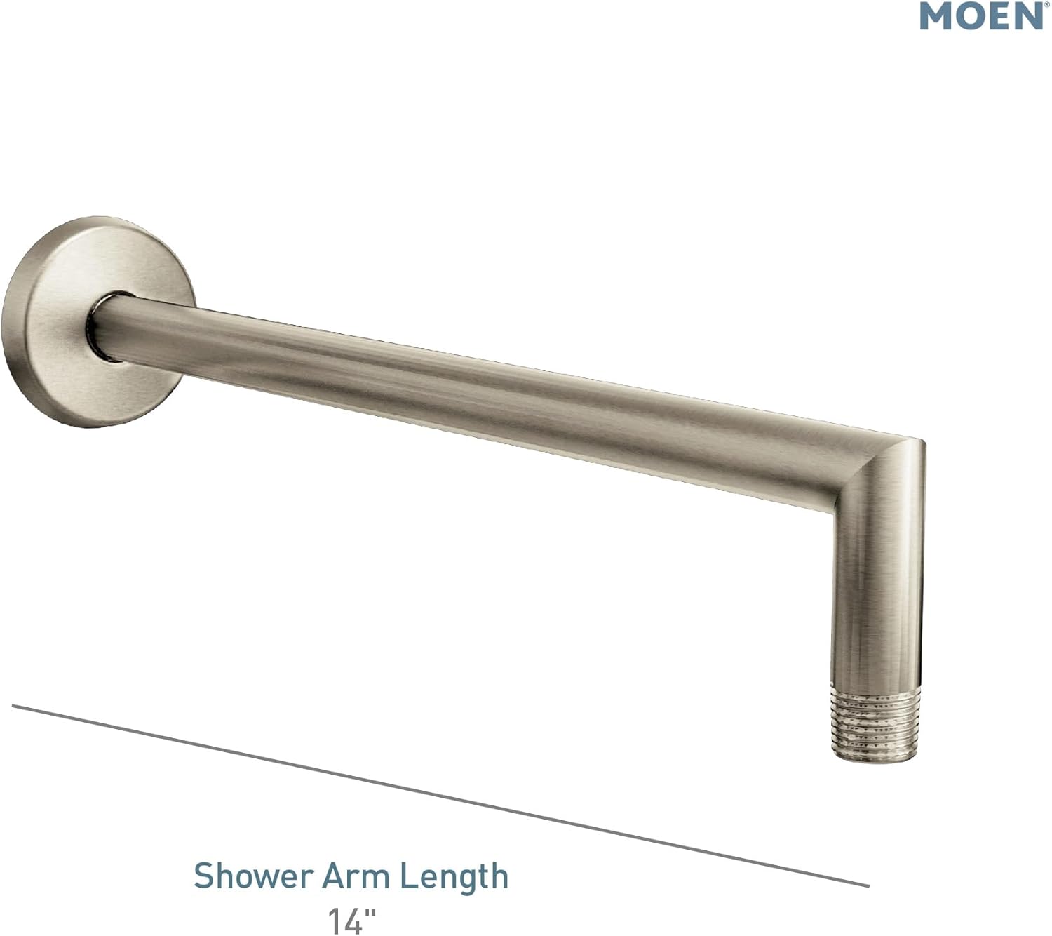 Moen Arris Brushed Nickel 14-Inch Rainshower Straight Shower Arm and Flange for Overhead Showerhead, S110BN
