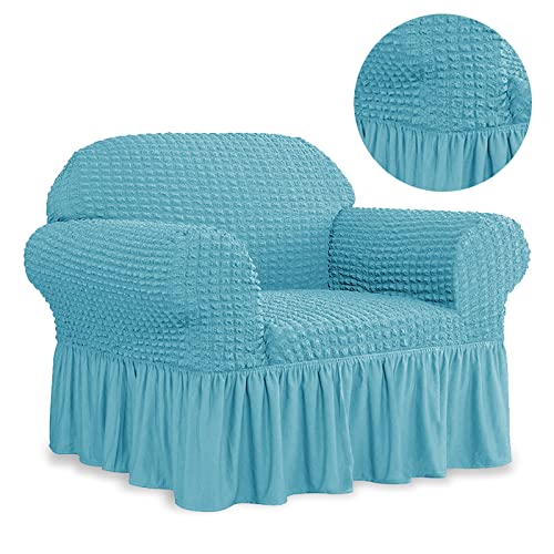 Boutieel Stretch Sofabezüge Stoffbezug,1 Sitzbezug für Sessel mit Rock, Bezug für Stretchsofa im Wohnzimmer,Himmelblau,75-120cm,Elastische Stoff Gedrucktes Cover