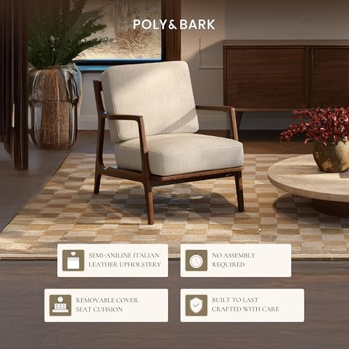 Image of Poly & BARK Verity Fabric Accent Chair - Fabric Armchair with Walnut Wood Frame - Fashion-Forward Lounge Seating for Living Room - Upholstered in Bright Ash