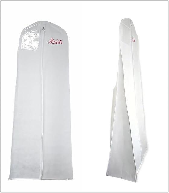 Wedding Dress Bags Bridal Dress Cover Storage Bag Personalised Breathable Garment Bags Covers White Long Full Length Extra Wide Travel Carrier Bags Covers 72" (183cm) With 15" Gusset For Women