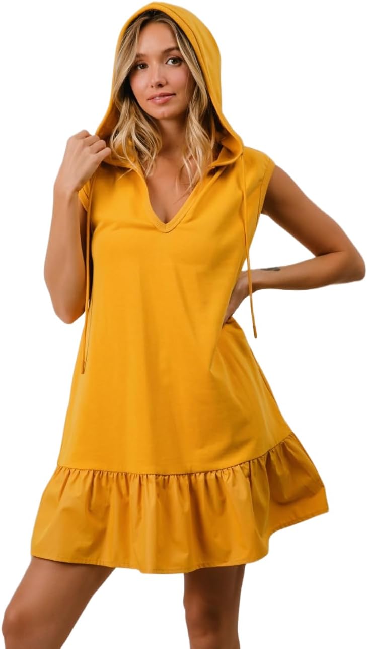 Ruffled French Terry Hooded Dress