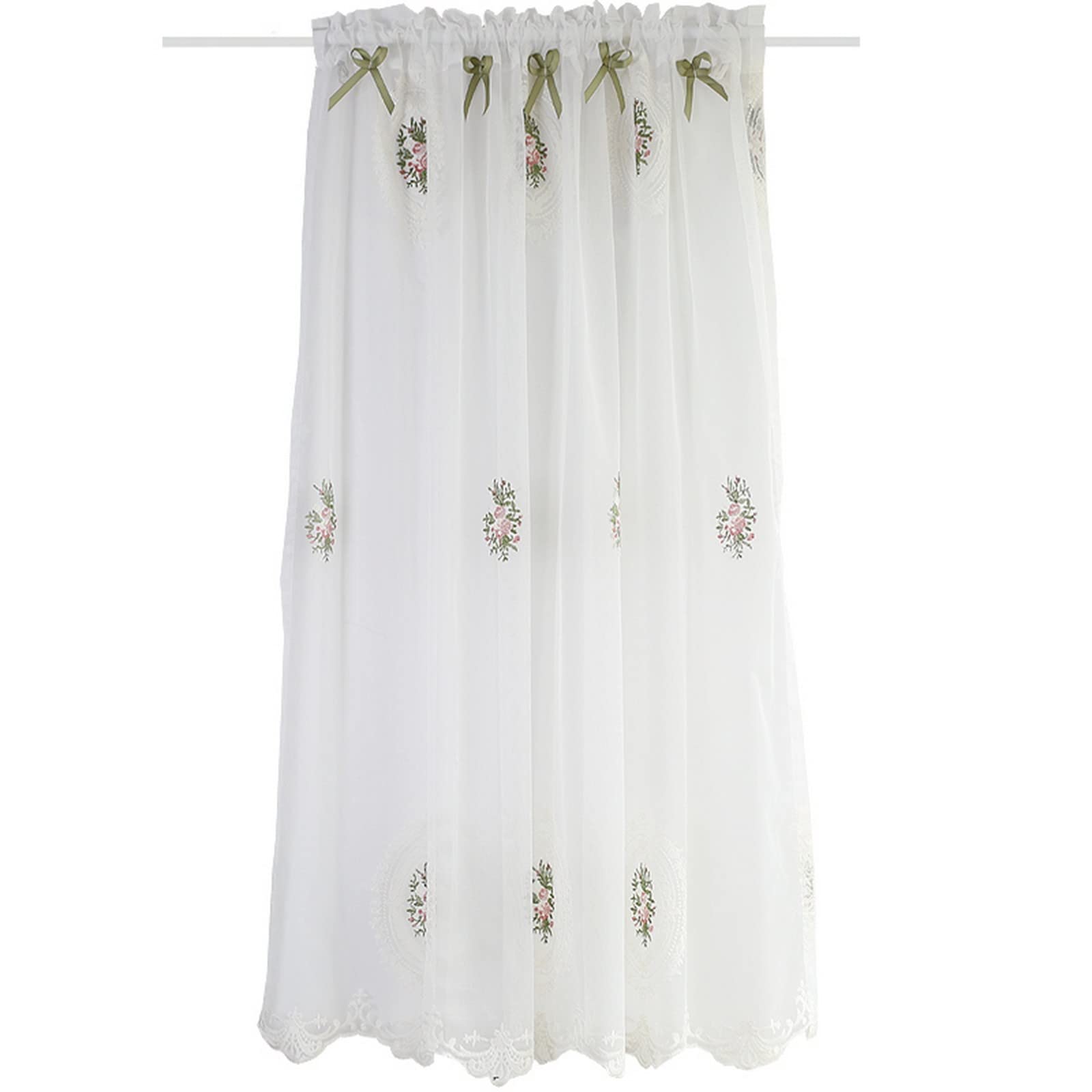 A.Monamour Tenda Corta per Finestra Piccola Voile Bianco Ricamo In Pizzo Floreale Trasparente Con Fiocco Tendina Tenda da Cucina Bistrot Caffè Mezza Tenda Mantovana Tenda a Vetro Tenda a Pannello