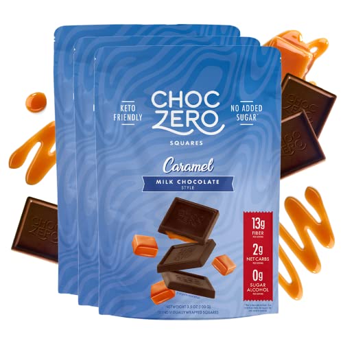 Choczero Sugar Free Milk Chocolate Squares With Zero Sugar Caramel Filling - Gluten Free Chocolates - Healthy Keto Snacks (3 Bags, 30 Snack Pieces) #TOP11