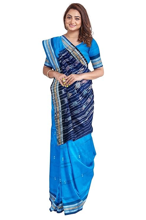 Image of Sambalpuri Handloom Saree Women's Cotton Saree Odisha Handloom Handmade Pure Cotton Khandua Natural Cotton Ikat Sambalpuri Saree For Women Ikat Handloom Saree For Women