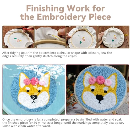 Image of DINVES DIY Punch Needle Kits, Cute Cartoon Sheep with Flower for Beginners, 20x20cm Hoop Embroidery Punch Needle Starter Craft Set, Easy for Adults and Children, Ideal and Decoration Gift