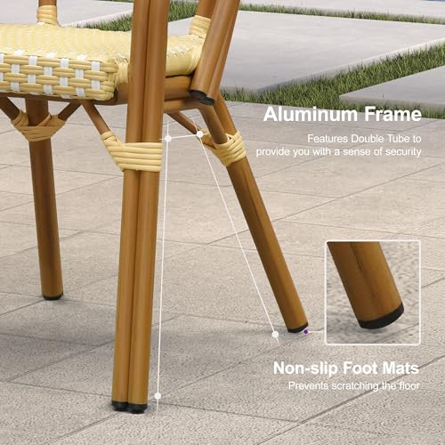 Image of PURPLE LEAF French Wicker Bistro Armchairs Set of 4, Bamboo Finish, Yellow