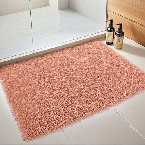 Tapis de bain chenille absorbant et lavable rose pour sol doux
