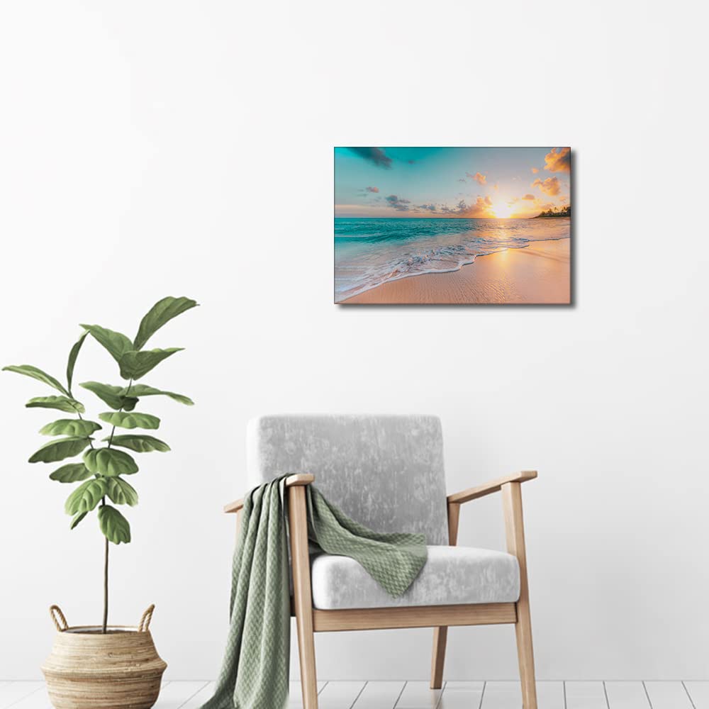 Canvas Wall Art Tropical Beach Sunset Picture for Living Room Kitchen Bedroom Modern Art wall Decor Seascape Stretched and Framed Ready to Hang(18X12in) - Image 2