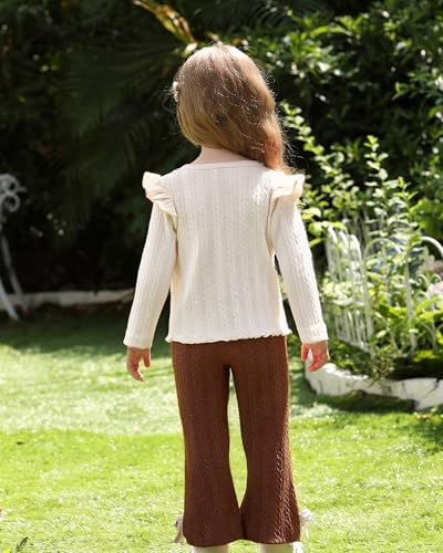 Kucnuzki Toddler Baby Girl Clothes Outfit Long Sleeve Ruffle T Shirt Top Bell Bottom Pants Two Piece Fall Winter Outfits4