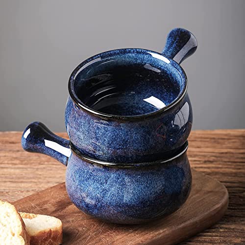 Image of vicrays French Onion Soup Bowls With Handles, 26 Ounce for Soup, Chili, Beef Stew, Chip Resistant, Dishwasher Microwave Safe, Set of 4 (Strary Blue)