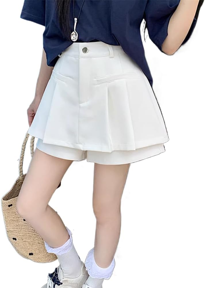 LIXINGHEITANG Large Size Skirt Short for Women Spring and Summer Fat m Waist Slim Pleated Pants